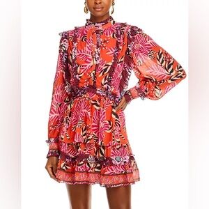 NWT Farm Rio Ruffled Tiered Mini Dress Size Small Red Floral